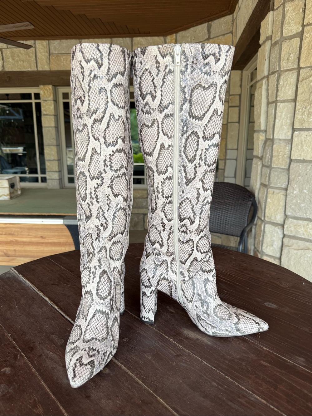 ANTONIO MELANI Snake-Print Over-the-Knee Boots in Gray and White